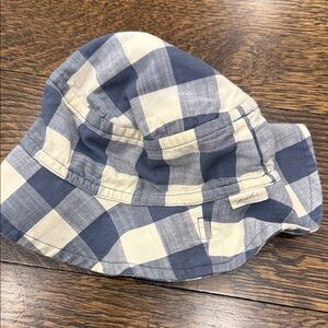 Adorable Pehr Blue & White Plaid organic Bucket Hat 12-24 months